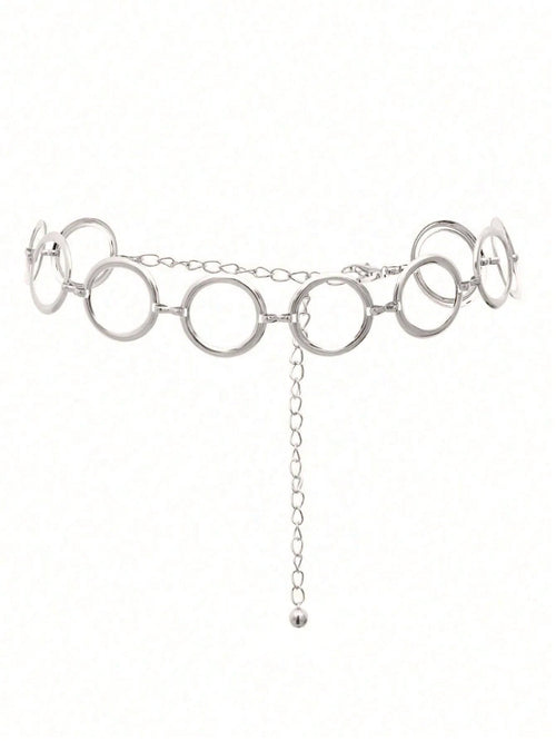 1pc Minimalist Geometric Circle Single-Layer Body Chain, Punk Metal Waist Chain For Women (Random Circle Quantity)