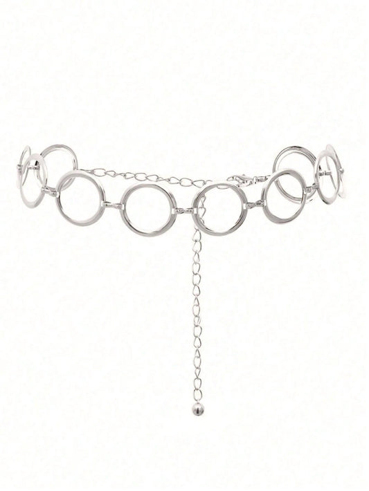 1pc Minimalist Geometric Circle Single-Layer Body Chain, Punk Metal Waist Chain For Women (Random Circle Quantity)