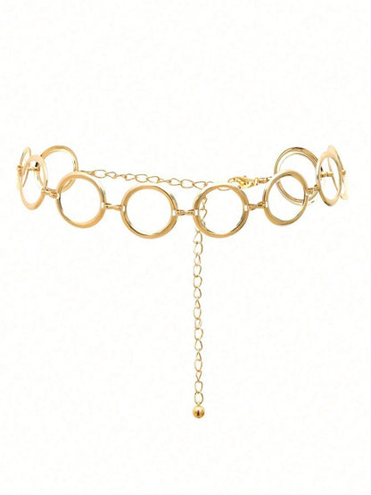 1pc Minimalist Geometric Circle Single-Layer Body Chain, Punk Metal Waist Chain For Women (Random Circle Quantity)