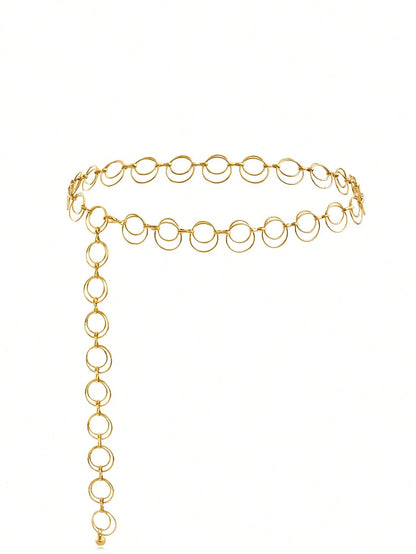 1pc Minimalist Geometric Circle Single-Layer Body Chain, Punk Metal Waist Chain For Women (Random Circle Quantity)