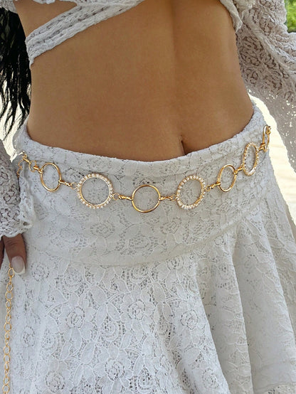 1pc Minimalist Geometric Circle Single-Layer Body Chain, Punk Metal Waist Chain For Women (Random Circle Quantity)