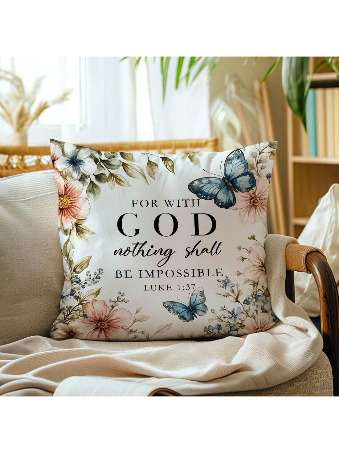 1pc Minimalist Inspirational Bible Quote Throw Pillow Cover, Single-Sided Soft Peach Velvet Material, 45*45cm/18*18inch, Suitable For Modern Fabric Sofa, Interior Decor, Party Decoration, Gift Giving
