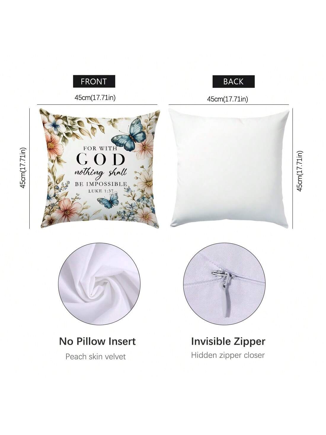 1pc Minimalist Inspirational Bible Quote Throw Pillow Cover, Single-Sided Soft Peach Velvet Material, 45*45cm/18*18inch, Suitable For Modern Fabric Sofa, Interior Decor, Party Decoration, Gift Giving