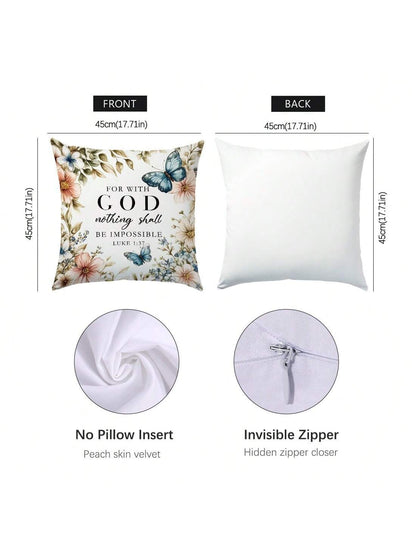 1pc Minimalist Inspirational Bible Quote Throw Pillow Cover, Single-Sided Soft Peach Velvet Material, 45*45cm/18*18inch, Suitable For Modern Fabric Sofa, Interior Decor, Party Decoration, Gift Giving