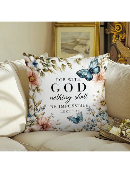 1pc Minimalist Inspirational Bible Quote Throw Pillow Cover, Single-Sided Soft Peach Velvet Material, 45*45cm/18*18inch, Suitable For Modern Fabric Sofa, Interior Decor, Party Decoration, Gift Giving