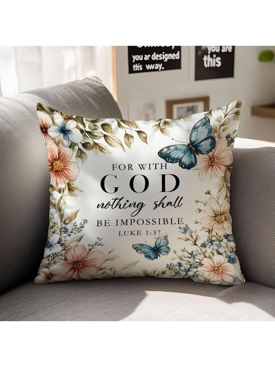 1pc Minimalist Inspirational Bible Quote Throw Pillow Cover, Single-Sided Soft Peach Velvet Material, 45*45cm/18*18inch, Suitable For Modern Fabric Sofa, Interior Decor, Party Decoration, Gift Giving