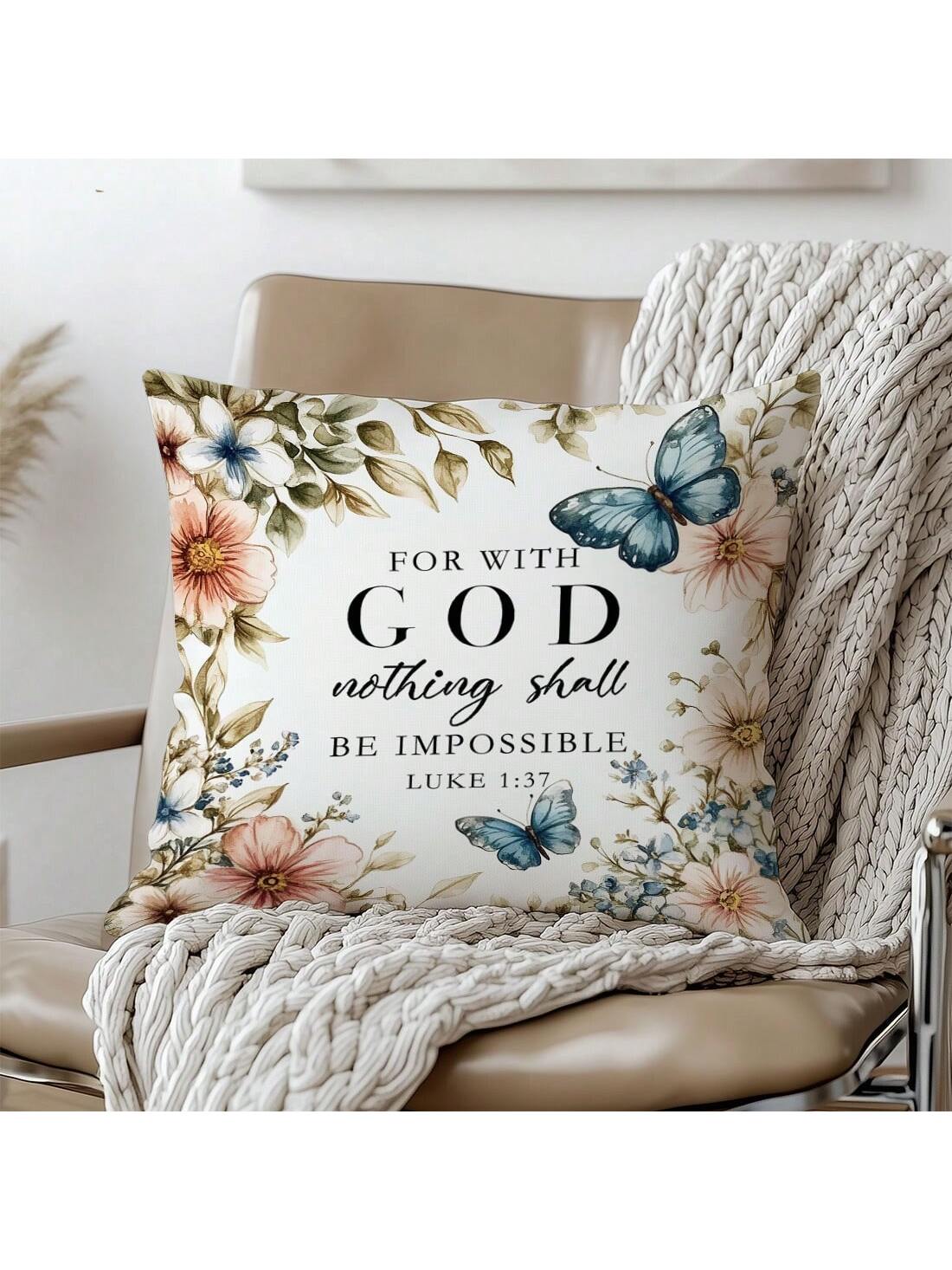 1pc Minimalist Inspirational Bible Quote Throw Pillow Cover, Single-Sided Soft Peach Velvet Material, 45*45cm/18*18inch, Suitable For Modern Fabric Sofa, Interior Decor, Party Decoration, Gift Giving