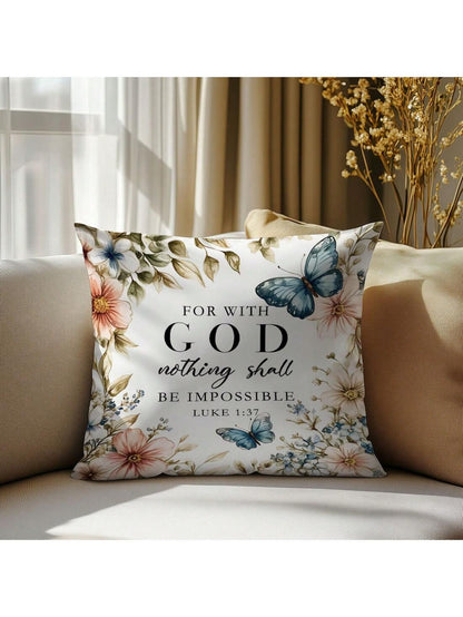 1pc Minimalist Inspirational Bible Quote Throw Pillow Cover, Single-Sided Soft Peach Velvet Material, 45*45cm/18*18inch, Suitable For Modern Fabric Sofa, Interior Decor, Party Decoration, Gift Giving