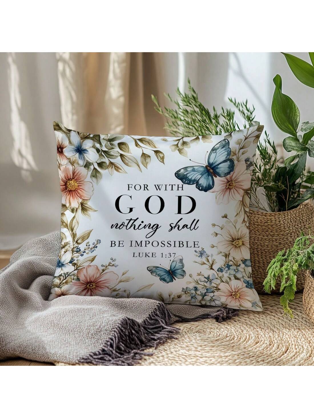 1pc Minimalist Inspirational Bible Quote Throw Pillow Cover, Single-Sided Soft Peach Velvet Material, 45*45cm/18*18inch, Suitable For Modern Fabric Sofa, Interior Decor, Party Decoration, Gift Giving