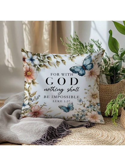 1pc Minimalist Inspirational Bible Quote Throw Pillow Cover, Single-Sided Soft Peach Velvet Material, 45*45cm/18*18inch, Suitable For Modern Fabric Sofa, Interior Decor, Party Decoration, Gift Giving