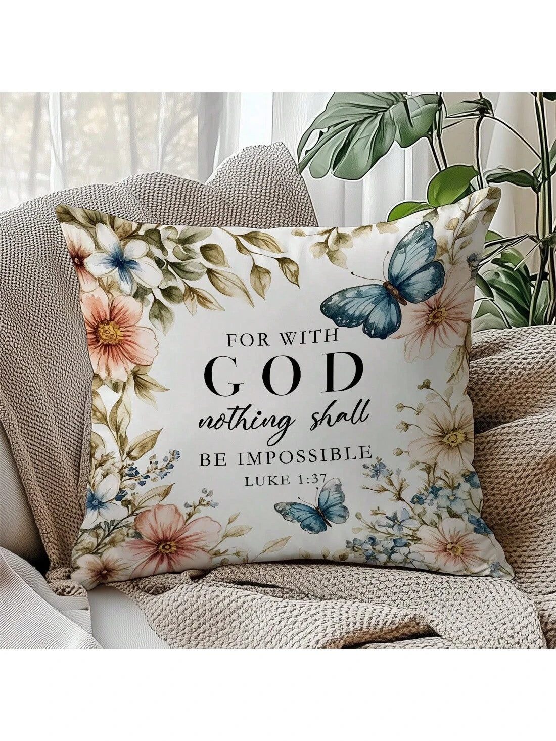 1pc Minimalist Inspirational Bible Quote Throw Pillow Cover, Single-Sided Soft Peach Velvet Material, 45*45cm/18*18inch, Suitable For Modern Fabric Sofa, Interior Decor, Party Decoration, Gift Giving