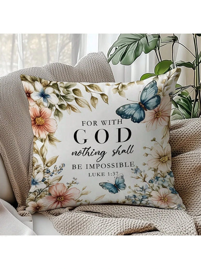 1pc Minimalist Inspirational Bible Quote Throw Pillow Cover, Single-Sided Soft Peach Velvet Material, 45*45cm/18*18inch, Suitable For Modern Fabric Sofa, Interior Decor, Party Decoration, Gift Giving