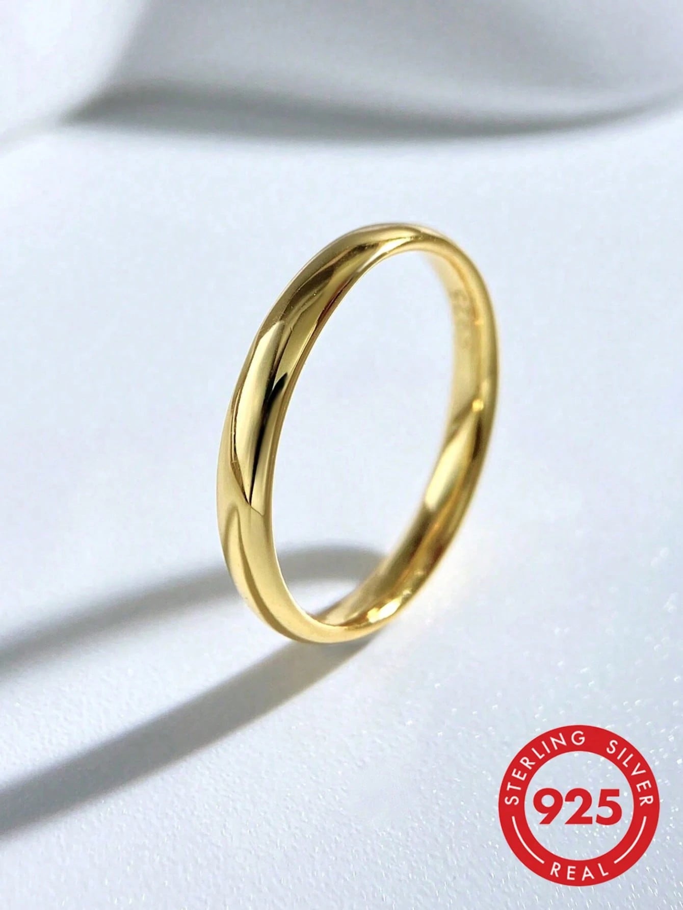1pc Minimalist S925 Sterling Silver Plain Gold Ring, Exquisite Jewelry, Gift For Women