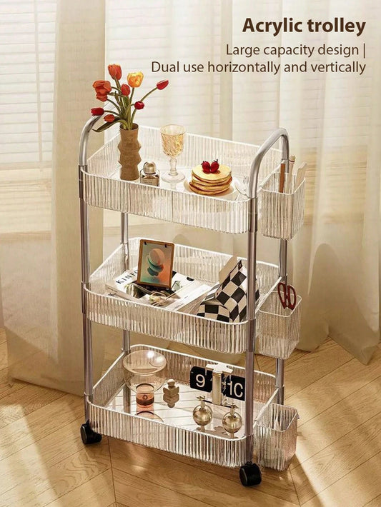 1pc Multi-Layer Storage Rack-Acrylic Removable Floor-Standing Cart Snack Storage Shelf For Kitchen/Bathroom/Living Room/Bedroom