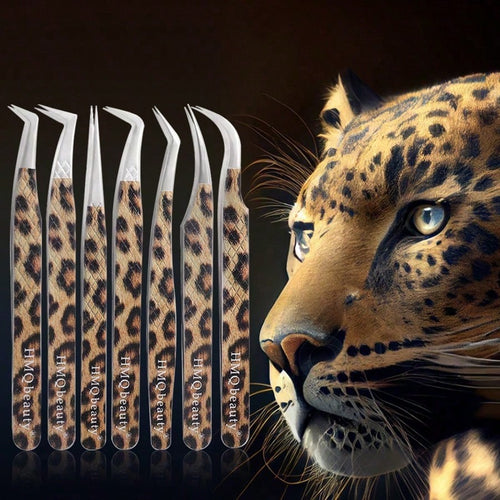 1pc Multi-Port Leopard Print Stainless Steel Eyelash Extension Tweezers, Non-Slip Precise Suitable For Beginners And Professionals, Essential Beauty Tool For Curling And Separating Eyelashes