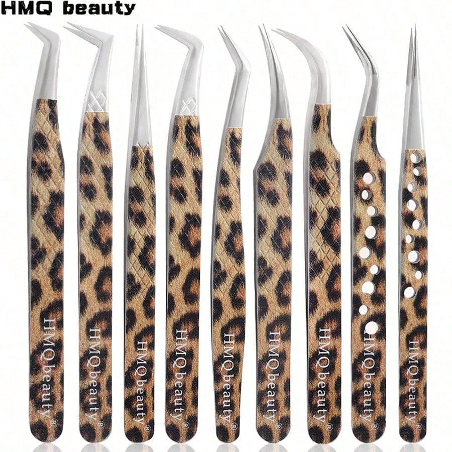 1pc Multi-Port Leopard Print Stainless Steel Eyelash Extension Tweezers, Non-Slip Precise Suitable For Beginners And Professionals, Essential Beauty Tool For Curling And Separating Eyelashes