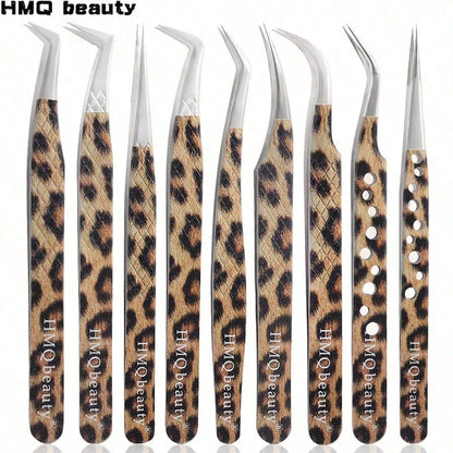 1pc Multi-Port Leopard Print Stainless Steel Eyelash Extension Tweezers, Non-Slip Precise Suitable For Beginners And Professionals, Essential Beauty Tool For Curling And Separating Eyelashes