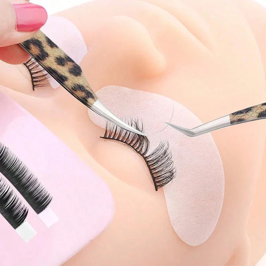 1pc Multi-Port Leopard Print Stainless Steel Eyelash Extension Tweezers, Non-Slip Precise Suitable For Beginners And Professionals, Essential Beauty Tool For Curling And Separating Eyelashes