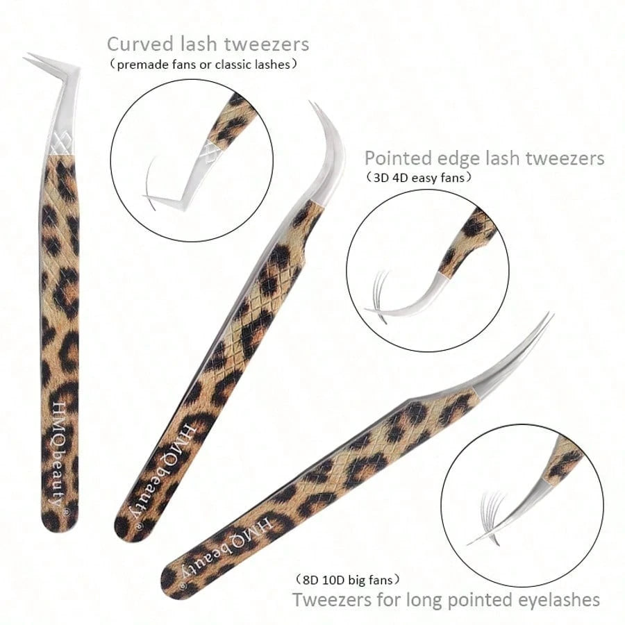 1pc Multi-Port Leopard Print Stainless Steel Eyelash Extension Tweezers, Non-Slip Precise Suitable For Beginners And Professionals, Essential Beauty Tool For Curling And Separating Eyelashes