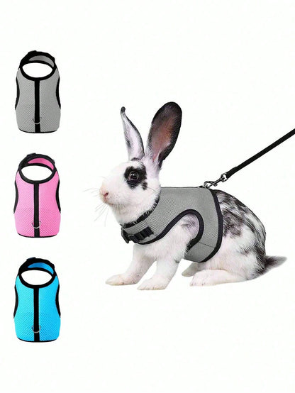1pc Multicolor Rabbit Harness With Leash, Adjustable Rabbit Chest Strap, Cute Pet Collar And Leash Set For Small Animals Like Rabbit, Ferret, Lizard, Guinea Pig, Hamster