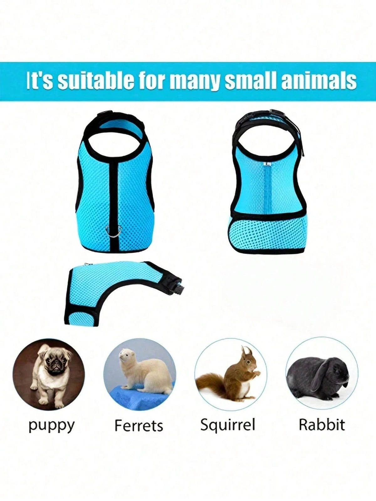 1pc Multicolor Rabbit Harness With Leash, Adjustable Rabbit Chest Strap, Cute Pet Collar And Leash Set For Small Animals Like Rabbit, Ferret, Lizard, Guinea Pig, Hamster