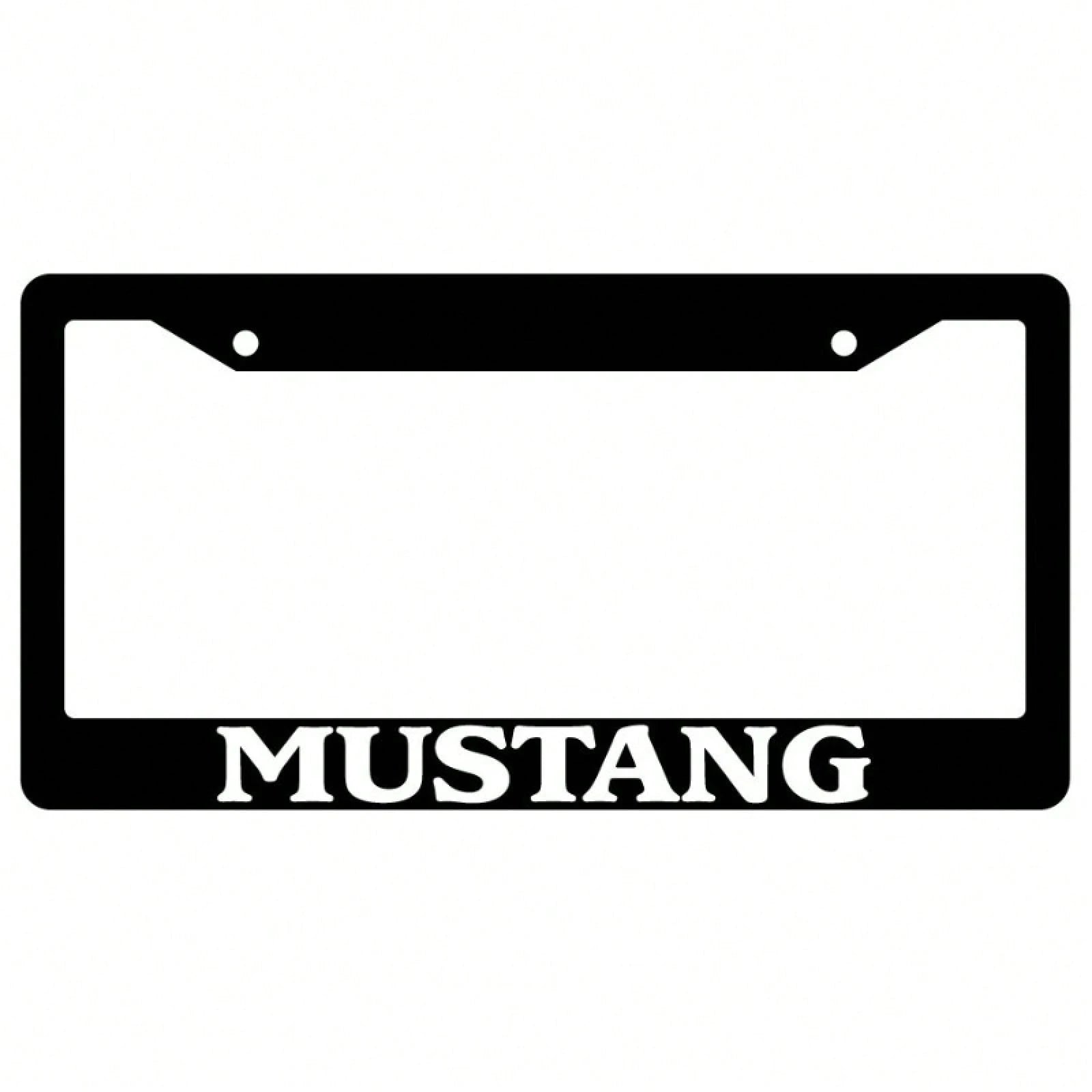 1PC Mustang Themed License Plate Frame, 2D Flat Design, Black Background With White Text, 12X 6inch Aluminum, Suitable For All Car Models, Exclusive Personalized Rear Decoration, A Must-Have For Must