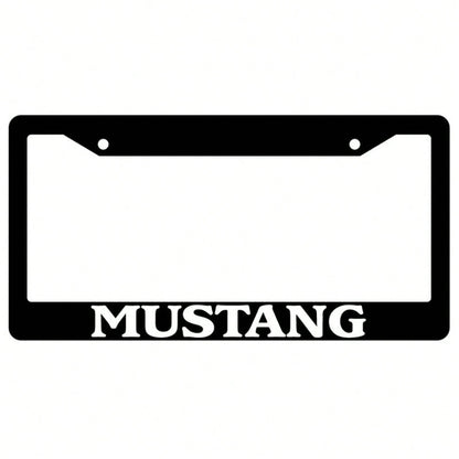 1PC Mustang Themed License Plate Frame, 2D Flat Design, Black Background With White Text, 12X 6inch Aluminum, Suitable For All Car Models, Exclusive Personalized Rear Decoration, A Must-Have For Must