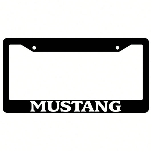 1PC Mustang Themed License Plate Frame, 2D Flat Design, Black Background With White Text, 12X 6inch Aluminum, Suitable For All Car Models, Exclusive Personalized Rear Decoration, A Must-Have For Must