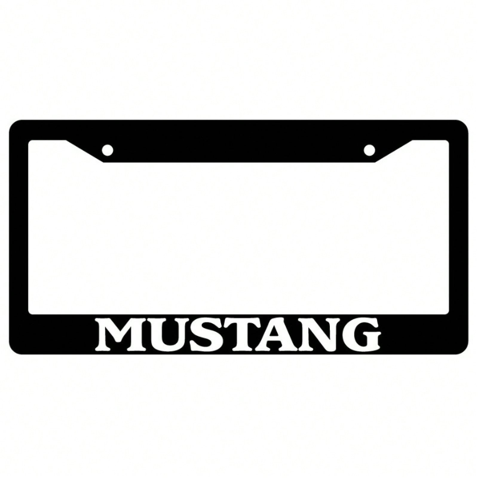 1PC Mustang Themed License Plate Frame, 2D Flat Design, Black Background With White Text, 12X 6inch Aluminum, Suitable For All Car Models, Exclusive Personalized Rear Decoration, A Must-Have For Must