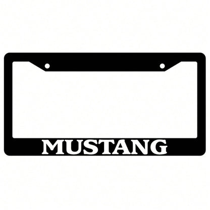 1PC Mustang Themed License Plate Frame, 2D Flat Design, Black Background With White Text, 12X 6inch Aluminum, Suitable For All Car Models, Exclusive Personalized Rear Decoration, A Must-Have For Must