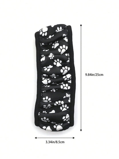 1pc New Cute Puppy Paw Print Car Steering Wheel Cover, Elastic Stretch Comfortable Non-Slip Protective Cover, Universal For All Seasons