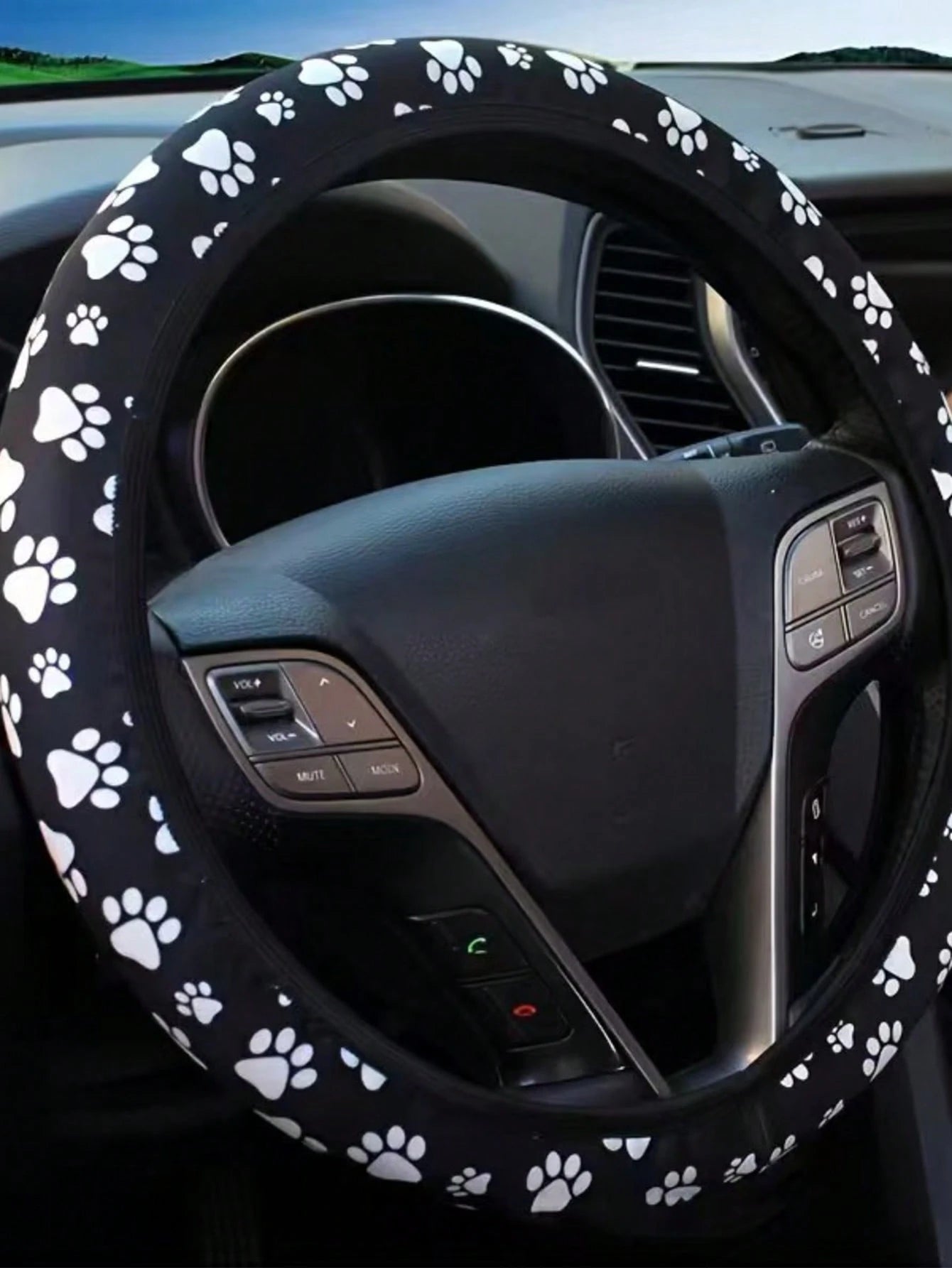 1pc New Cute Puppy Paw Print Car Steering Wheel Cover, Elastic Stretch Comfortable Non-Slip Protective Cover, Universal For All Seasons