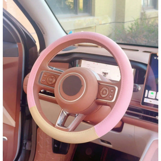 1pc New Cute Style Car Steering Wheel Cover Interior Pearl Decor Non-Slip Anti-Freeze Steering Wheel Cover With Inner Ring