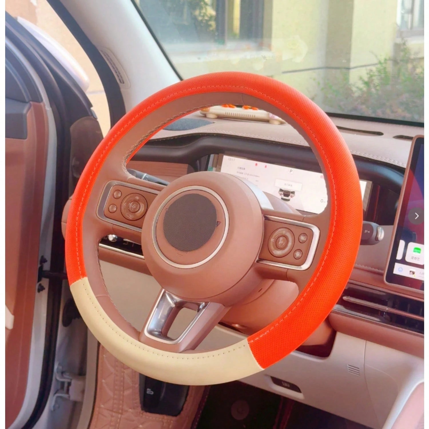 1pc New Cute Style Car Steering Wheel Cover Interior Pearl Decor Non-Slip Anti-Freeze Steering Wheel Cover With Inner Ring