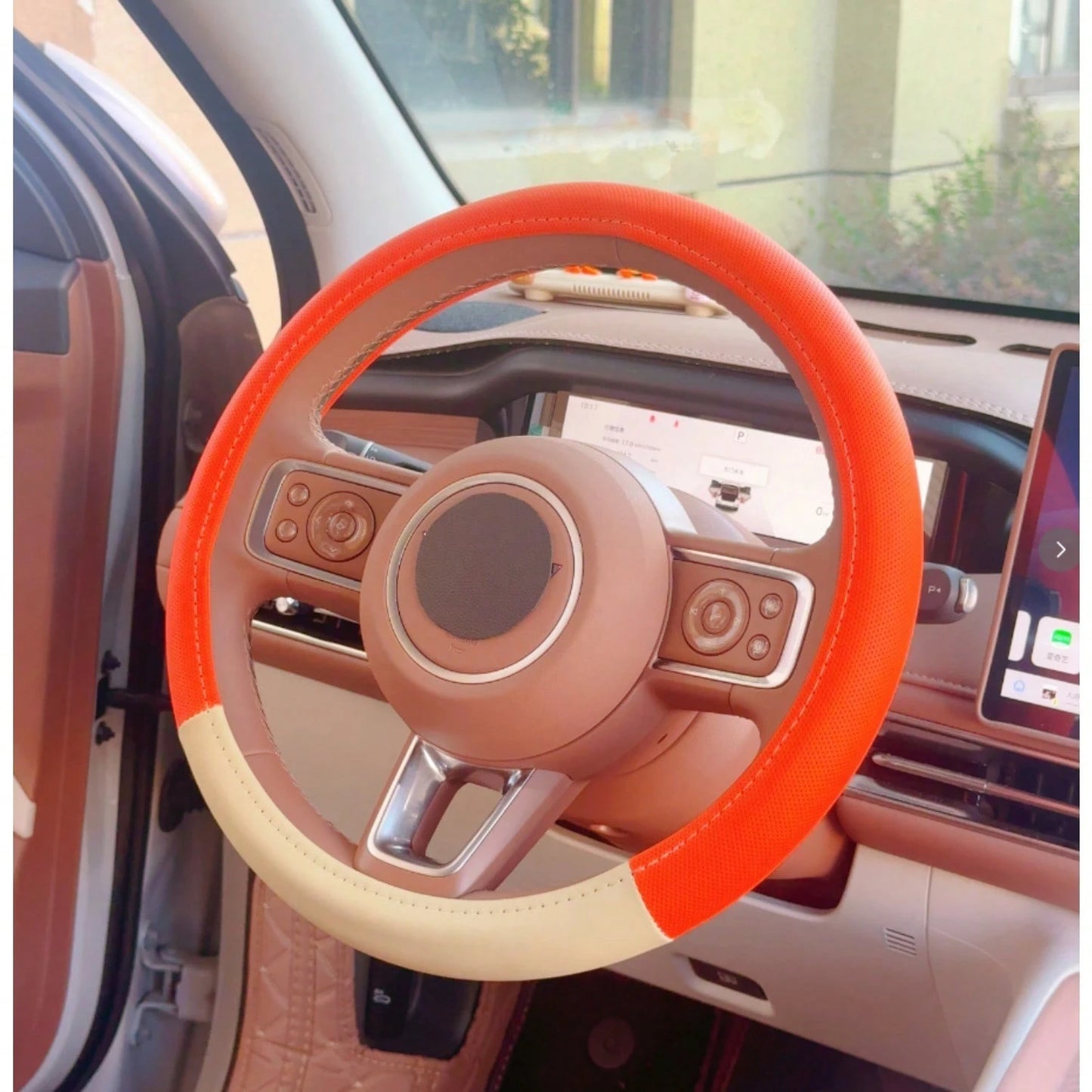 1pc New Cute Style Car Steering Wheel Cover Interior Pearl Decor Non-Slip Anti-Freeze Steering Wheel Cover With Inner Ring