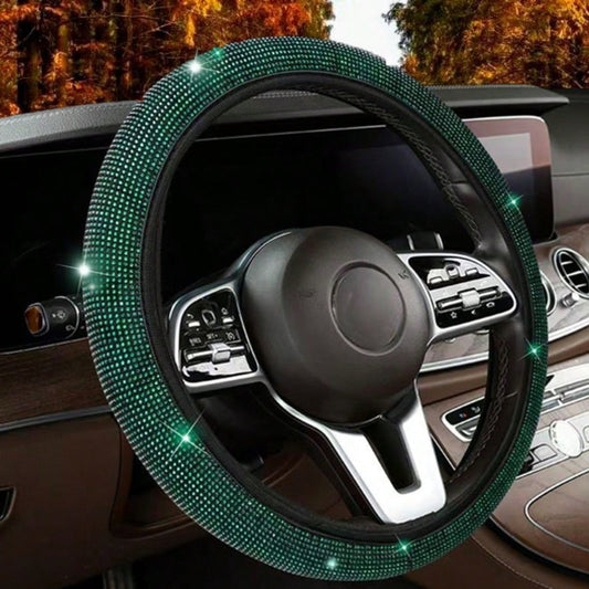 1pc New Full Rhinestone Car Steering Wheel Cover, All-Season Universal Non-Slip Rhinestone-Studded Grip, Universal Car Interior Accessory