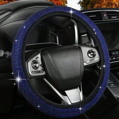 1pc New Full Rhinestone Car Steering Wheel Cover, All-Season Universal Non-Slip Rhinestone-Studded Grip, Universal Car Interior Accessory