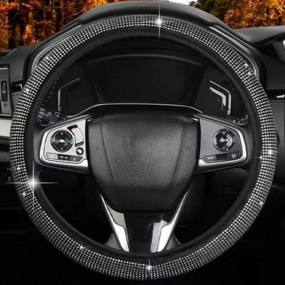 1pc New Full Rhinestone Car Steering Wheel Cover, All-Season Universal Non-Slip Rhinestone-Studded Grip, Universal Car Interior Accessory
