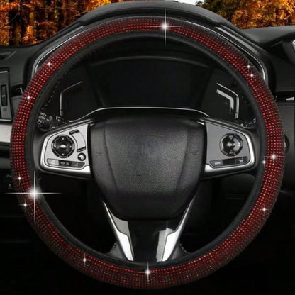 1pc New Full Rhinestone Car Steering Wheel Cover, All-Season Universal Non-Slip Rhinestone-Studded Grip, Universal Car Interior Accessory