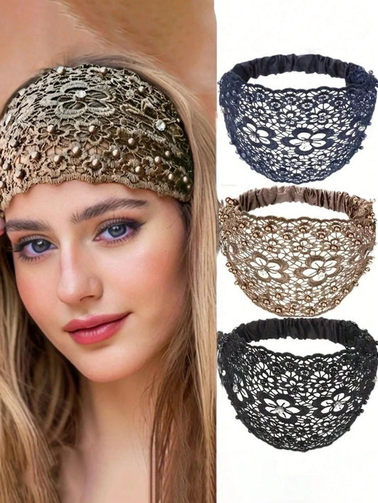 1pc New Wide-Banded Hollow Plum Blossom Design Headband, Hair Accessory