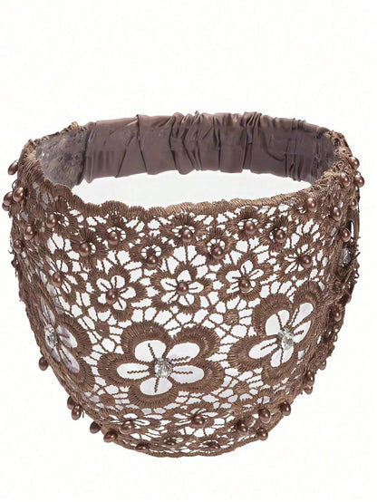 1pc New Wide-Banded Hollow Plum Blossom Design Headband, Hair Accessory