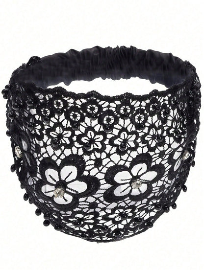 1pc New Wide-Banded Hollow Plum Blossom Design Headband, Hair Accessory