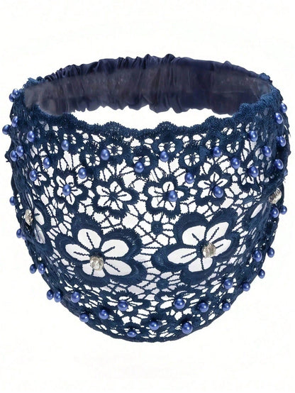 1pc New Wide-Banded Hollow Plum Blossom Design Headband, Hair Accessory