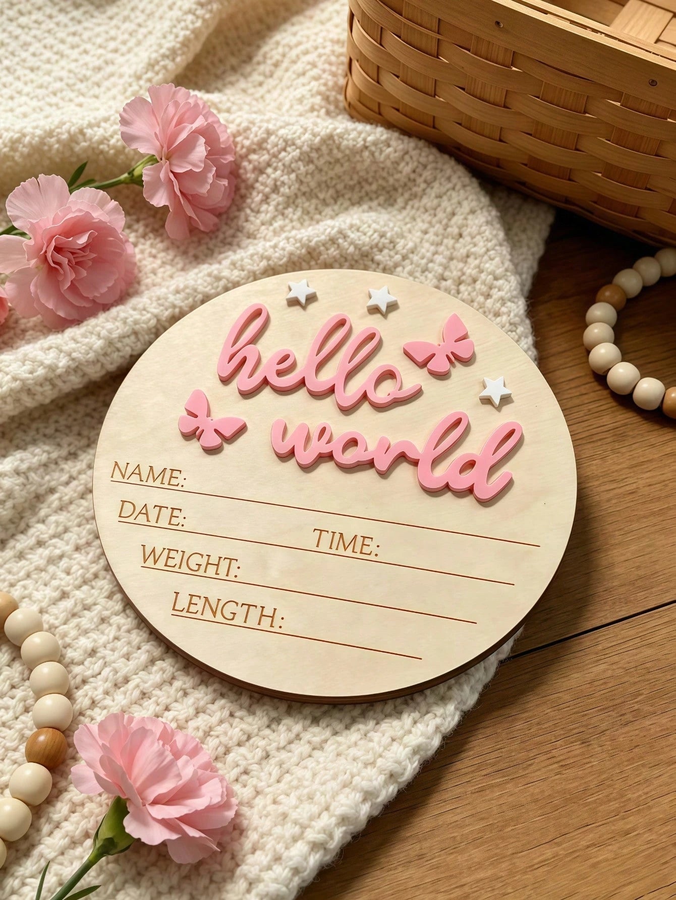 1pc Newborn Photography Props "HELLO WORLD" Baby Birth Announcement Sign, Wooden Baby Name Announcement Plaque, Baby Shower Easter Gifts, Girls/Boys