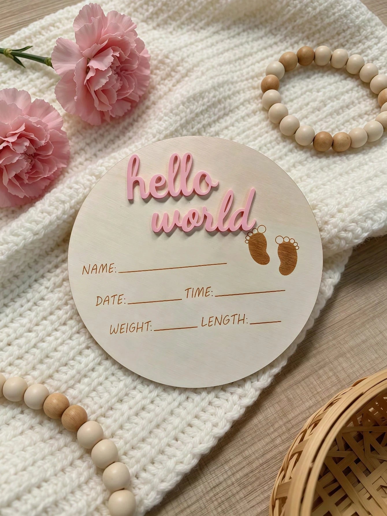 1pc Newborn Photography Props "HELLO WORLD" Baby Birth Announcement Sign, Wooden Baby Name Announcement Plaque, Baby Shower Easter Gifts, Girls/Boys