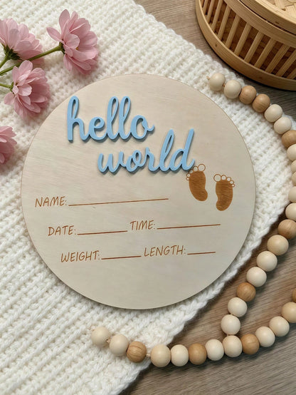 1pc Newborn Photography Props "HELLO WORLD" Baby Birth Announcement Sign, Wooden Baby Name Announcement Plaque, Baby Shower Easter Gifts, Girls/Boys