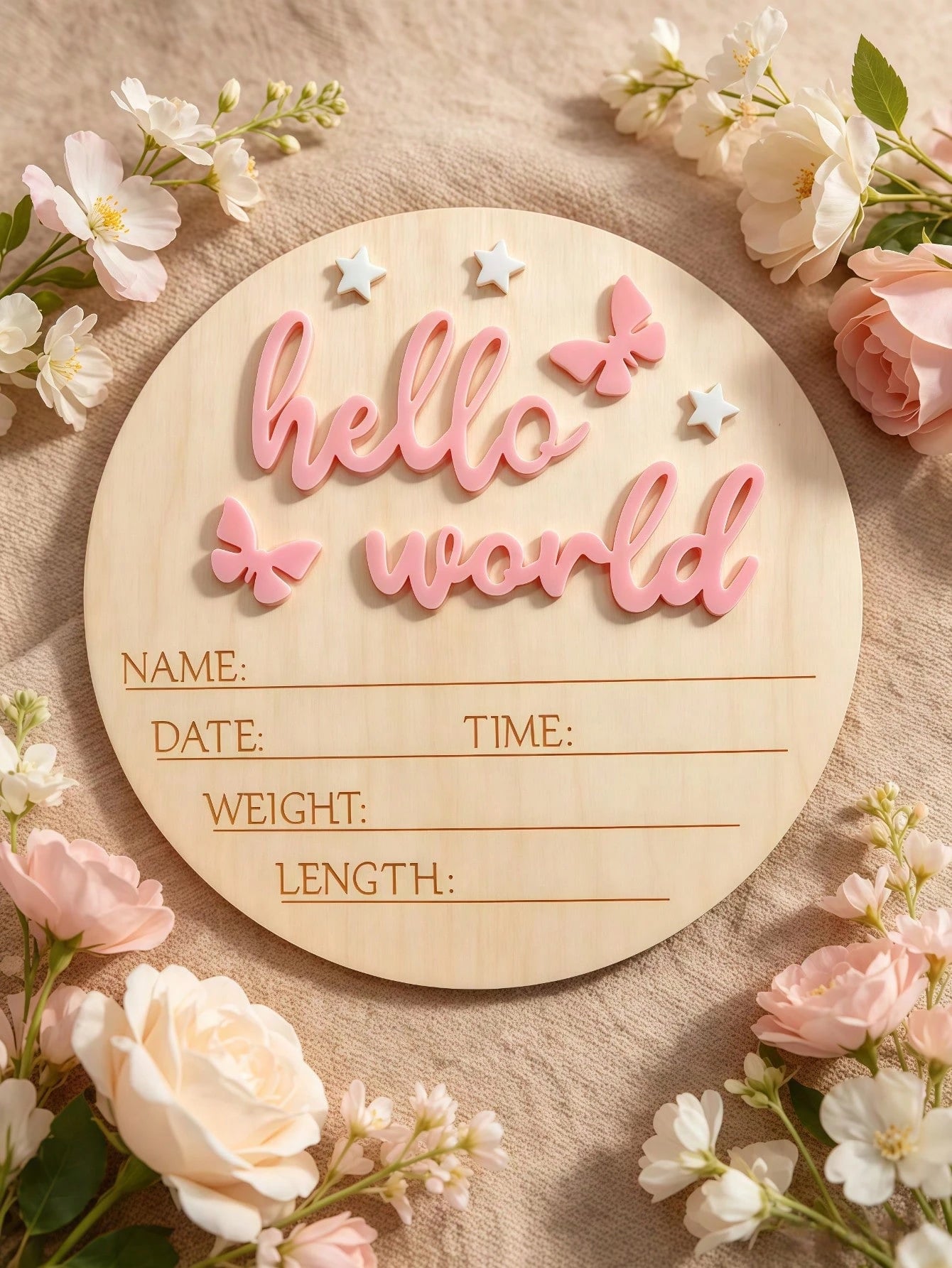 1pc Newborn Photography Props "HELLO WORLD" Baby Birth Announcement Sign, Wooden Baby Name Announcement Plaque, Baby Shower Easter Gifts, Girls/Boys