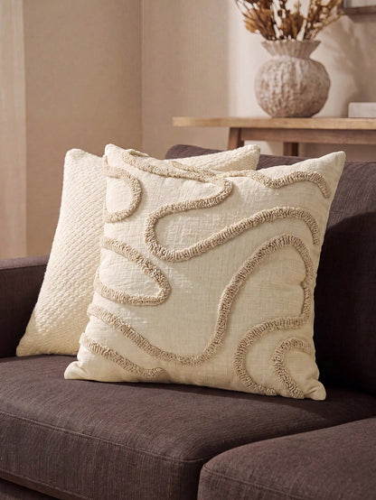 1pc Nordic Ins Style Embroidered Throw Pillow, Sofa Bed Head Pillow Lumbar Pillow, With Tufted Tassels, Suitable For Bay Window, Floor Cushion, Etc., Size 45*45cm, Autumn Decoration, Room Decor