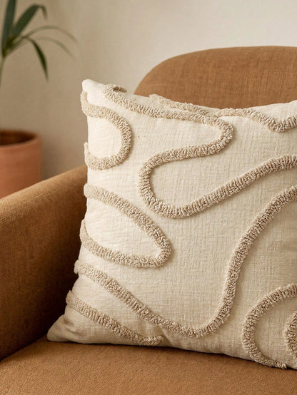 1pc Nordic Ins Style Embroidered Throw Pillow, Sofa Bed Head Pillow Lumbar Pillow, With Tufted Tassels, Suitable For Bay Window, Floor Cushion, Etc., Size 45*45cm, Autumn Decoration, Room Decor