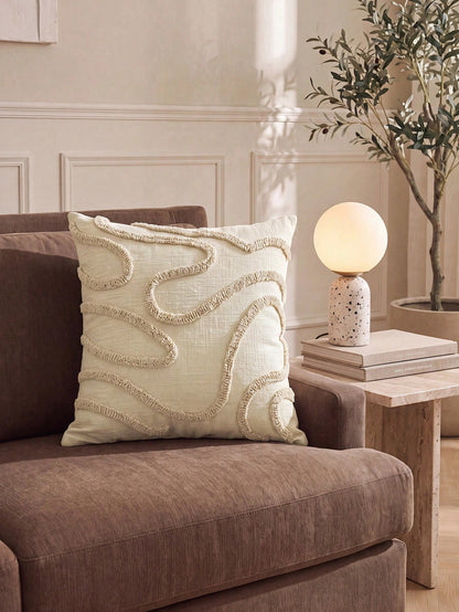 1pc Nordic Ins Style Embroidered Throw Pillow, Sofa Bed Head Pillow Lumbar Pillow, With Tufted Tassels, Suitable For Bay Window, Floor Cushion, Etc., Size 45*45cm, Autumn Decoration, Room Decor